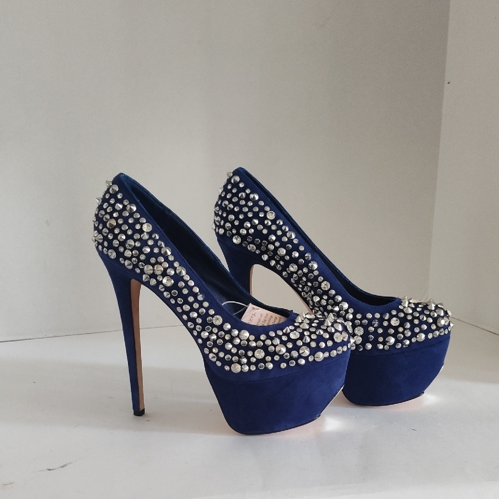 Blue ZigiNY Black Label Brink Studded Platform Pumps Stiletto Size 7